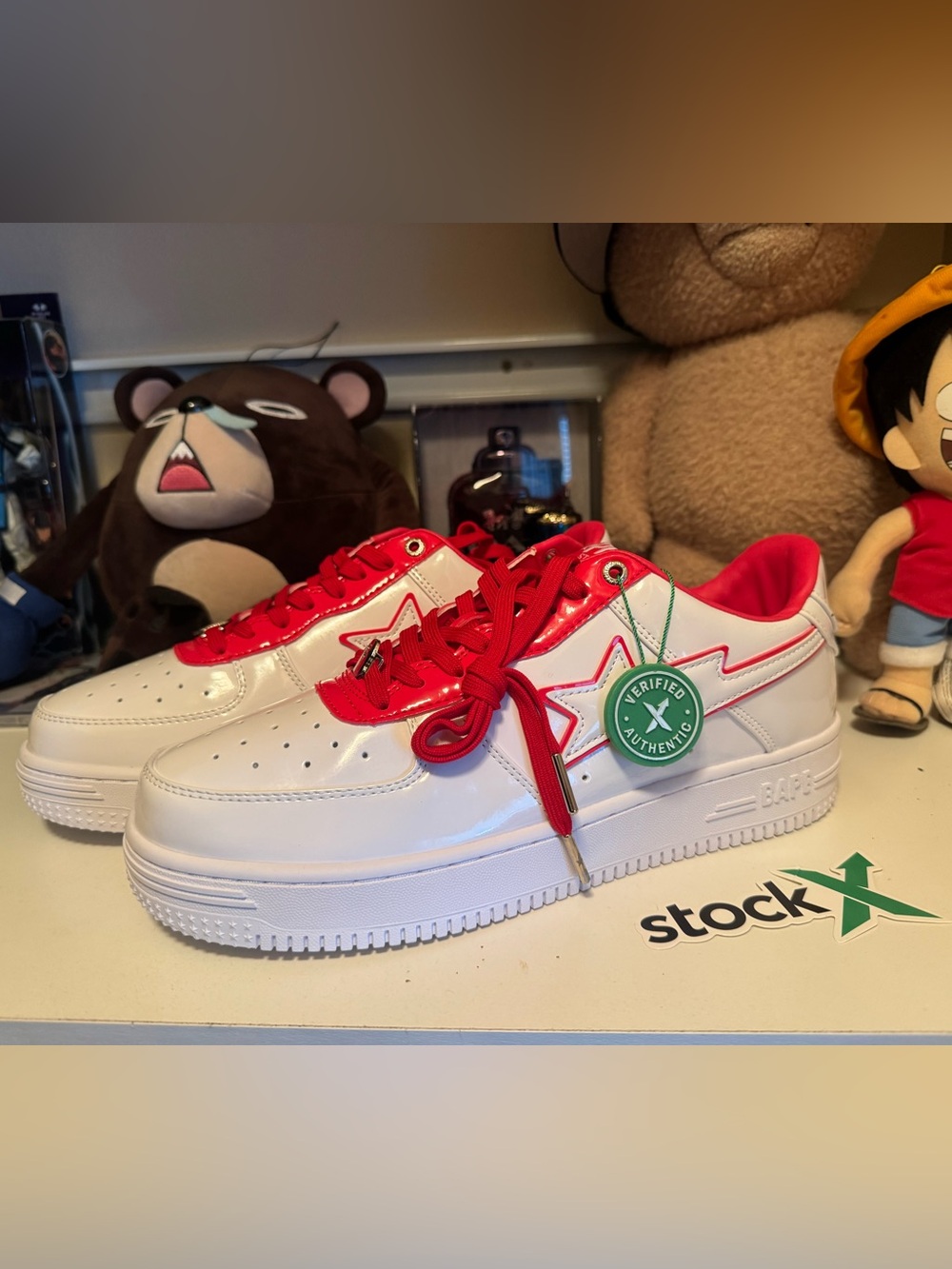 Bape White Leather Sneakers with Red Accents